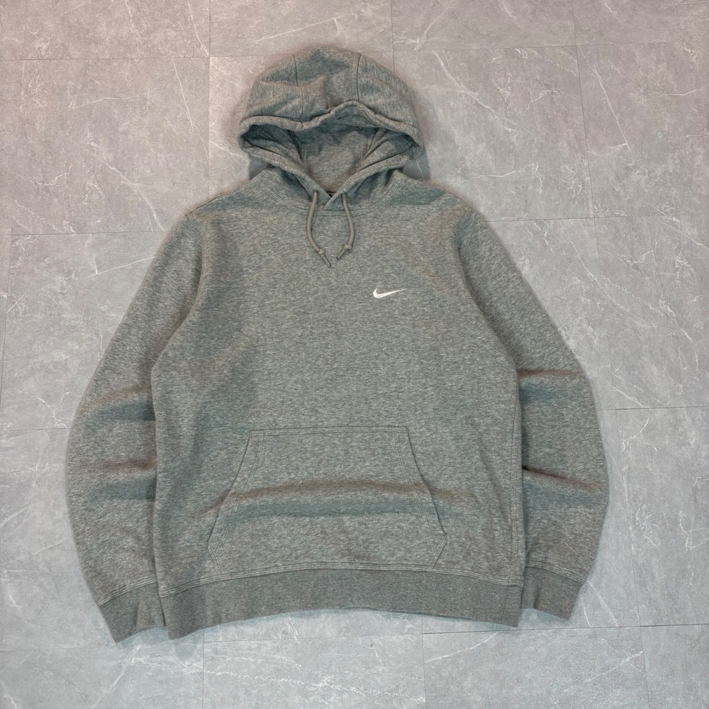Nike‎ Mens Gray Pullover Hoodie Embroidered Swoosh Fleece Sweatshirt Size L